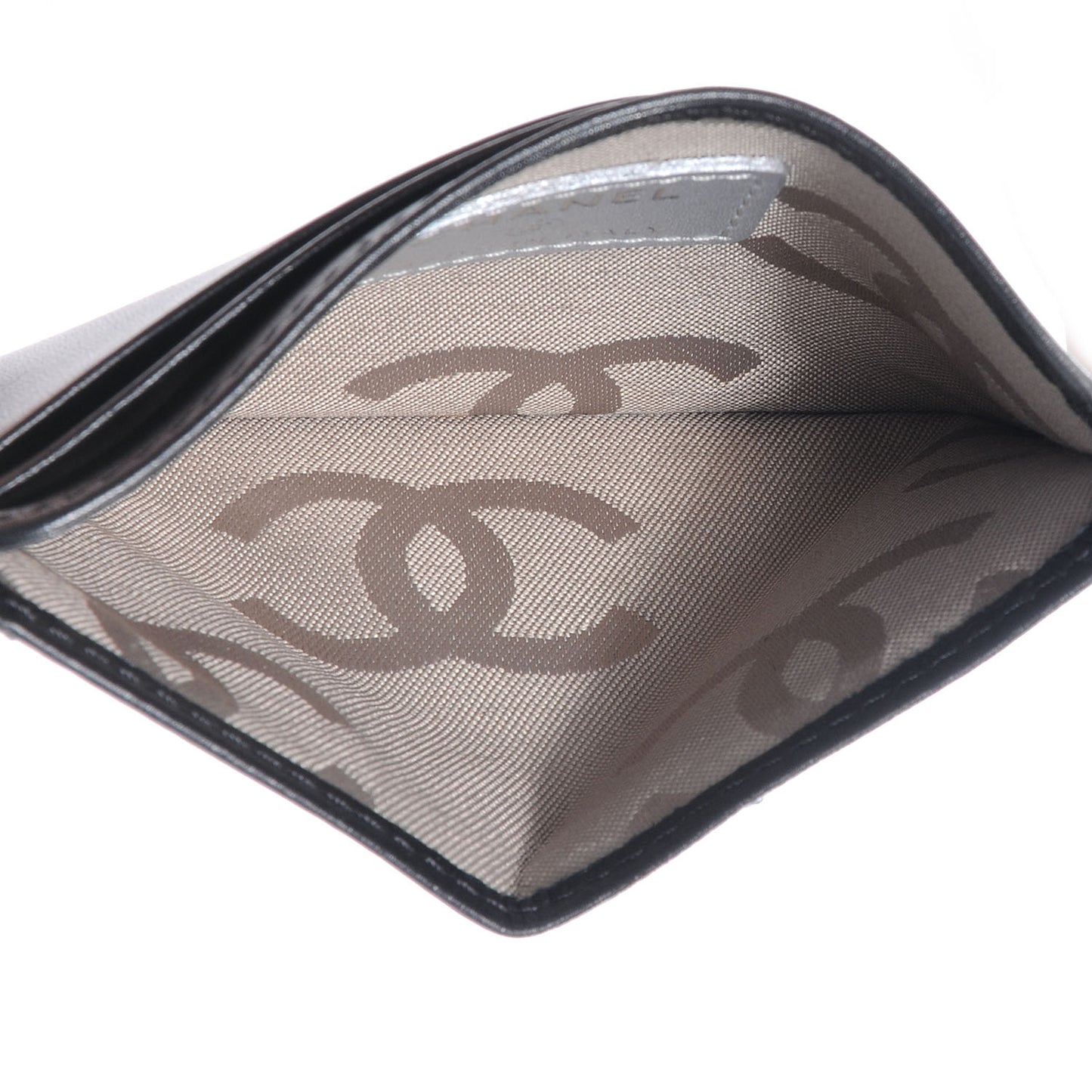 Calfskin Quilted Cambon Card Holder Black White
