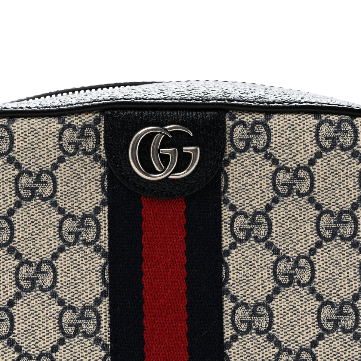 GG Supreme Monogram Textured Dollar Calfskin Web Small Ophidia Camera Bag Beige Blue