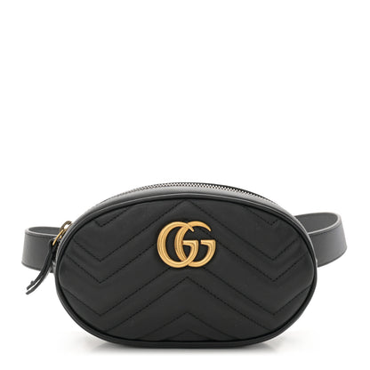 Gucci Calfskin Matelasse GG Marmont Belt Bag 85 34 Black 1 of 12