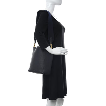 Celine Soft Grained Calfskin Small Sangle Bucket Bag Navy Blue 2 of 11