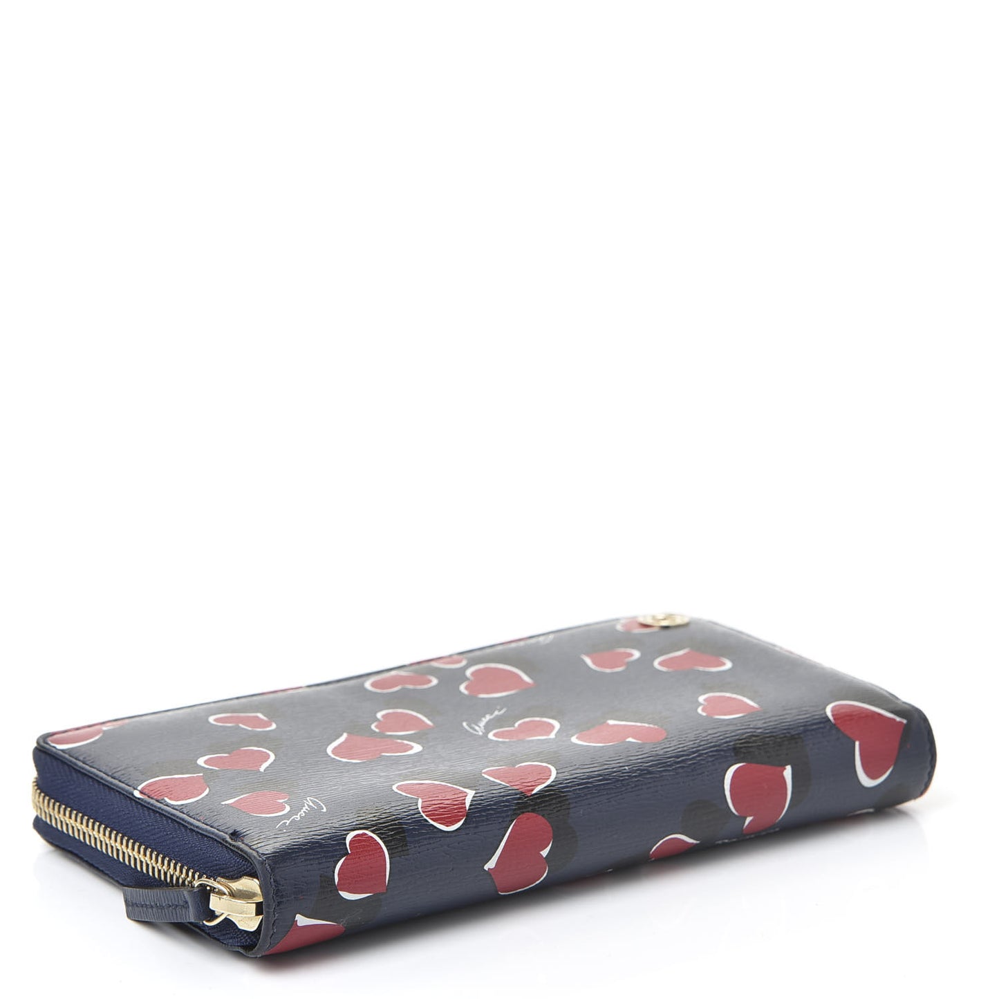 Calfskin Heartbeat Print Zip Around Wallet Blue