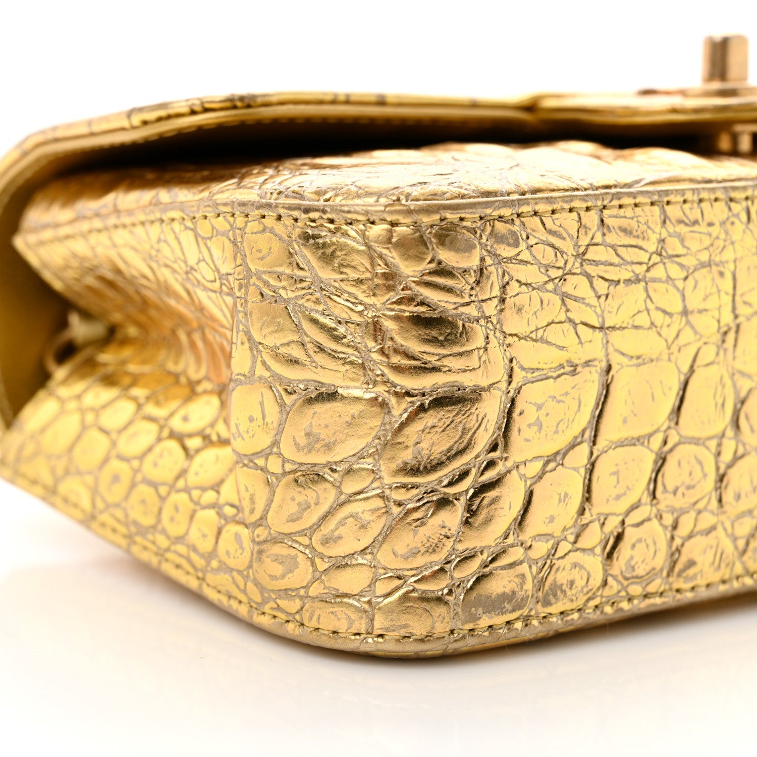 Chanel Metallic Calfskin Crocodile Embossed Cocodile Rectangular Mini Flap Gold 9 of 13