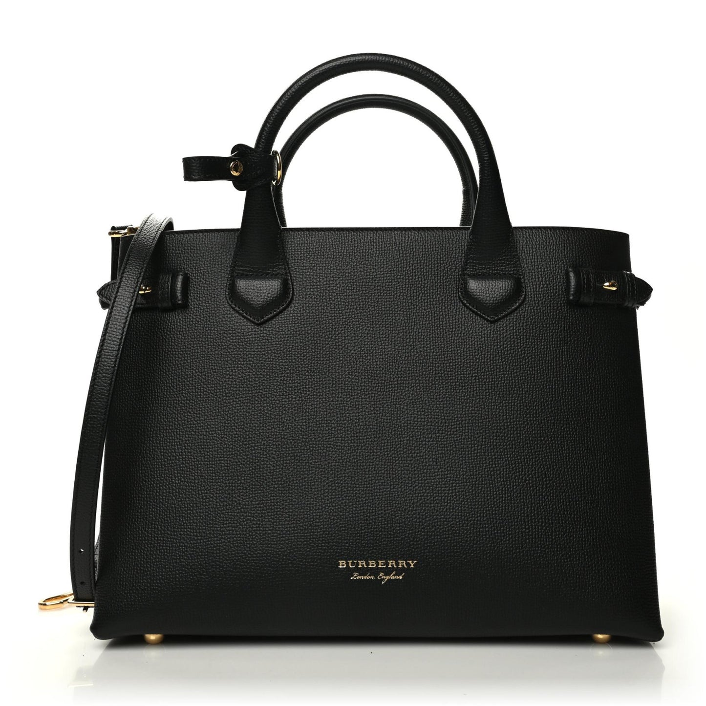 Grainy Calfskin House Check Medium Banner Tote Black