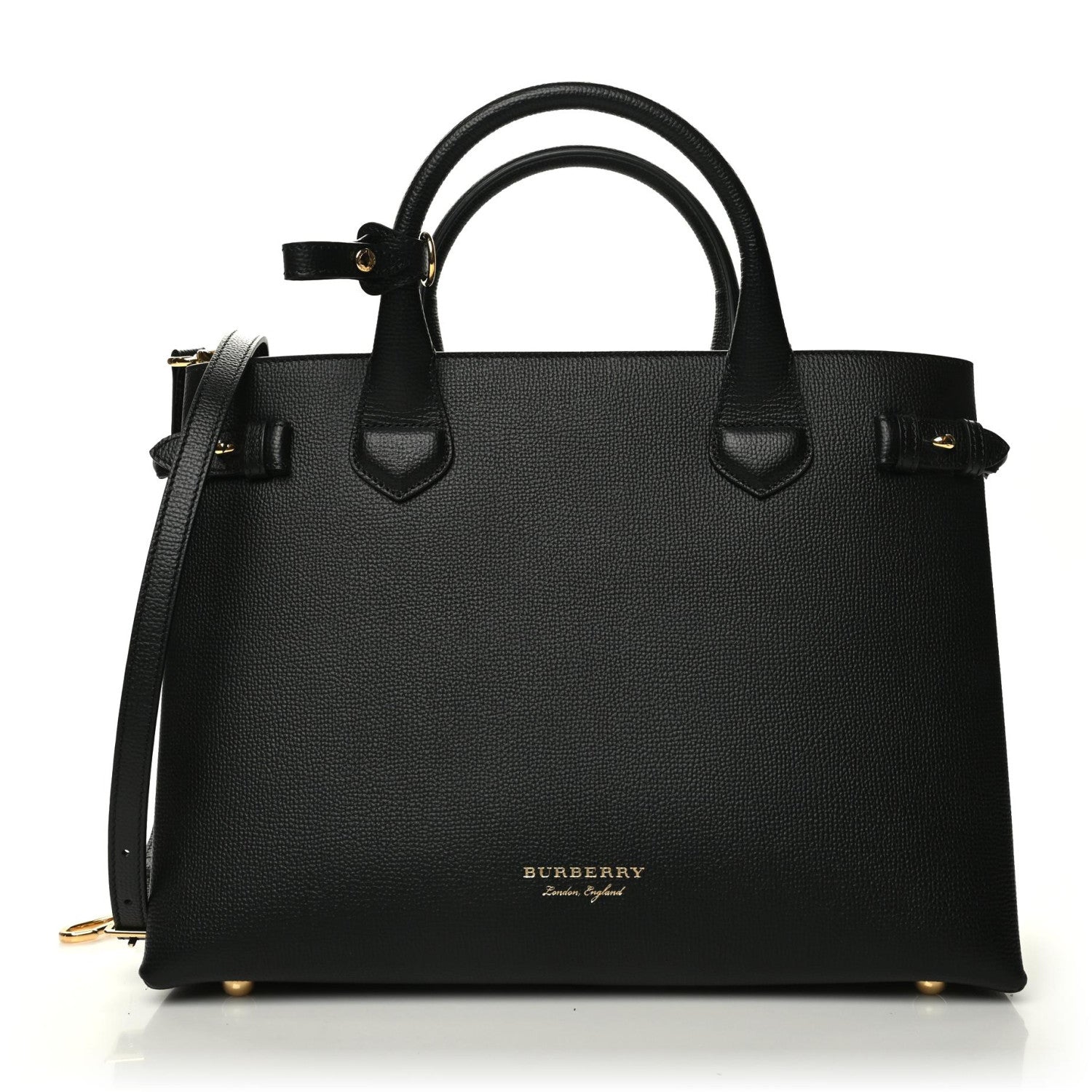 Burberry Grainy Calfskin House Check Medium Banner Tote Black 1 of 9