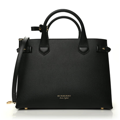 Burberry Grainy Calfskin House Check Medium Banner Tote Black 1 of 9