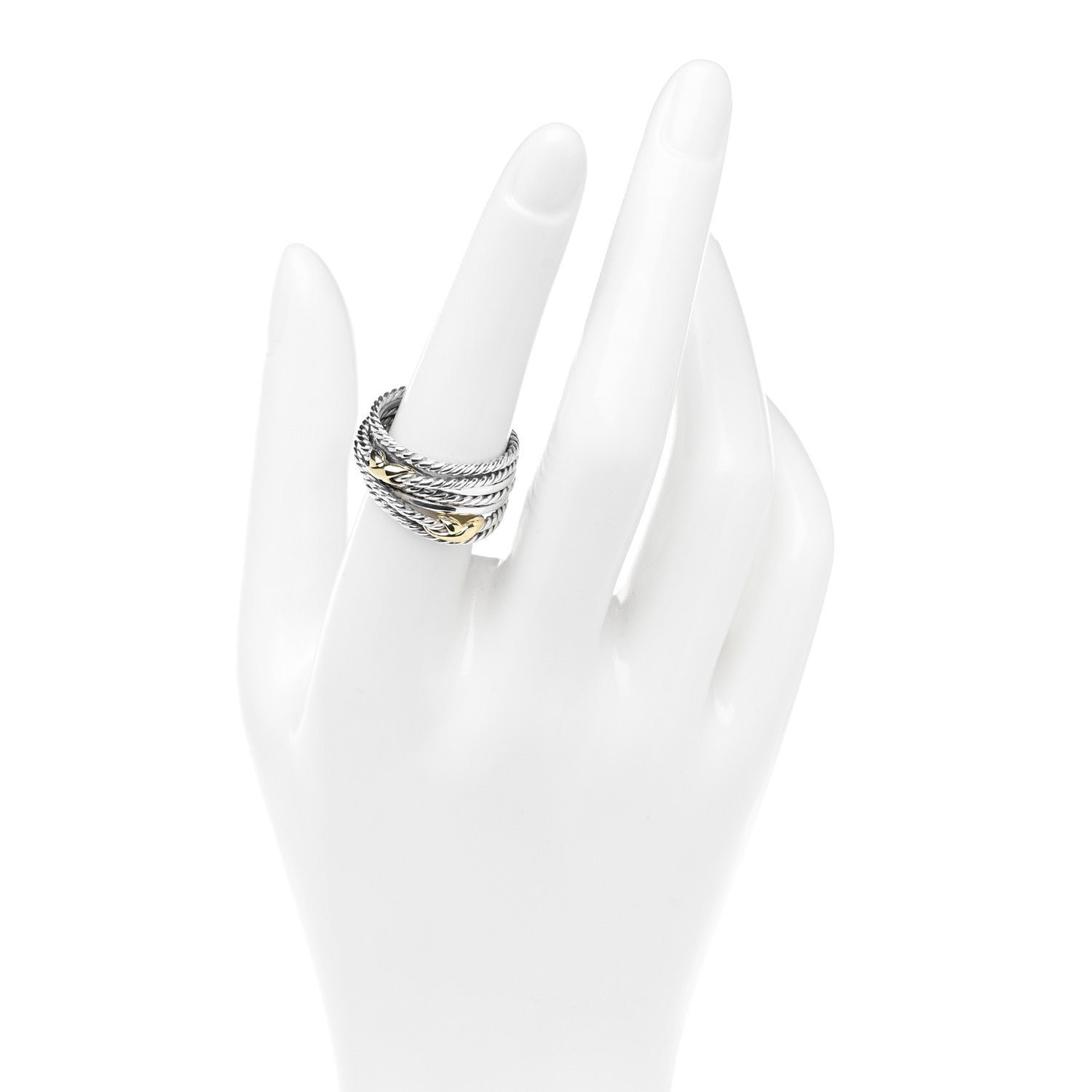 David Yurman Sterling Silver 18K Yellow Gold Double X Crossover Ring 55 7.25 2 of 4