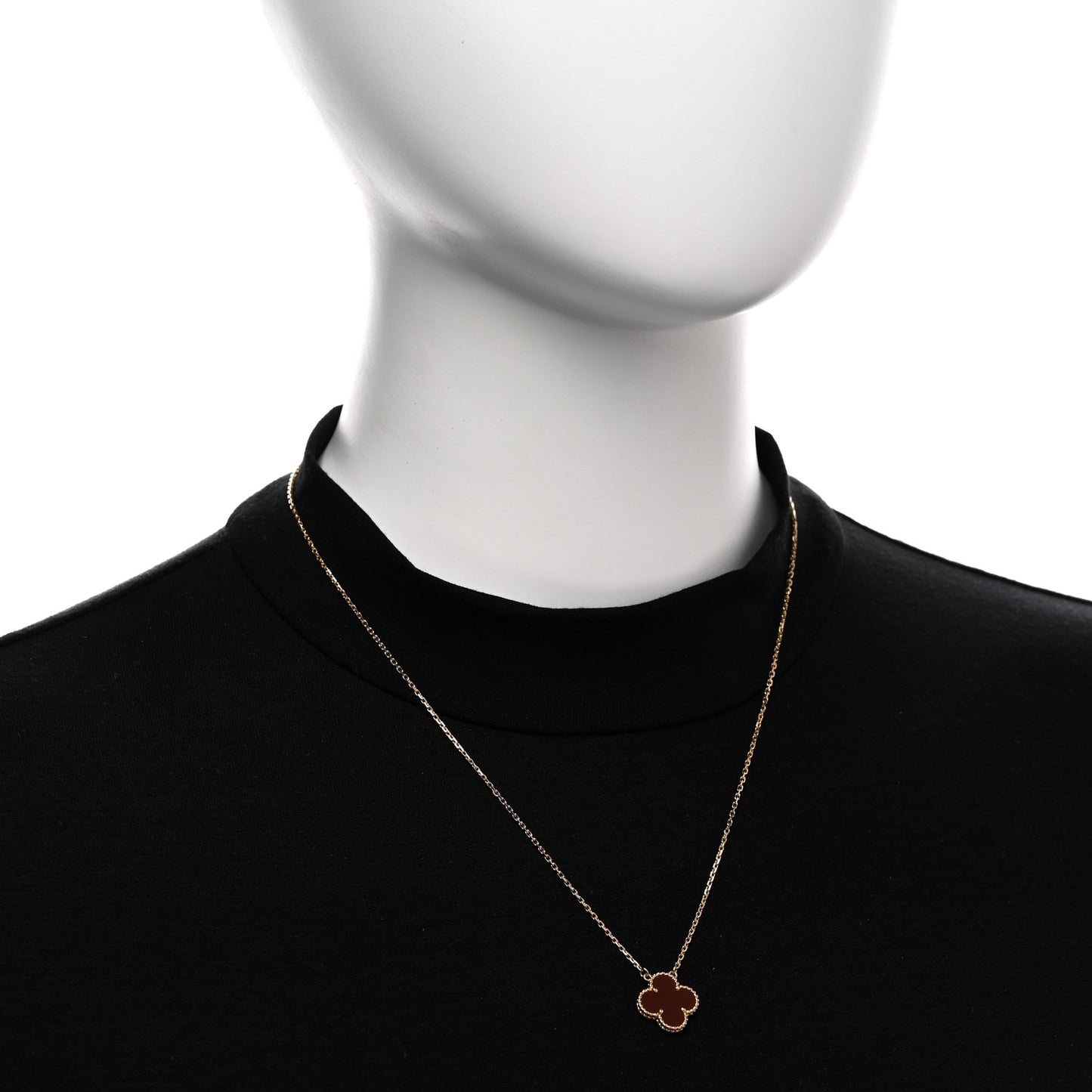 18K Yellow Gold Carnelian Vintage Alhambra Pendant Necklace