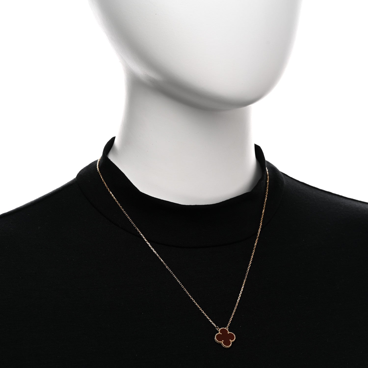 Van Cleef & Arpels 18K Yellow Gold Carnelian Vintage Alhambra Pendant Necklace 2 of 5