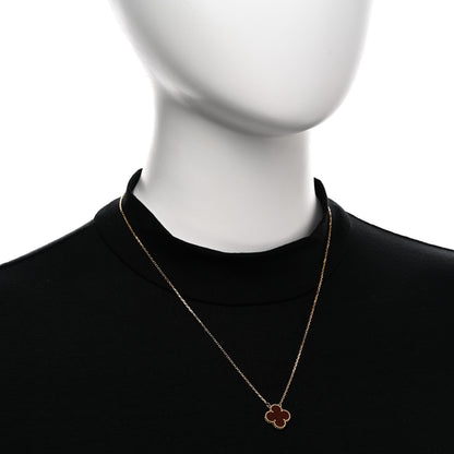 Van Cleef & Arpels 18K Yellow Gold Carnelian Vintage Alhambra Pendant Necklace 2 of 5