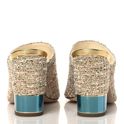 Chanel Tweed CC Mule Sandal 38.5 Gold Multicolor 5 of 10