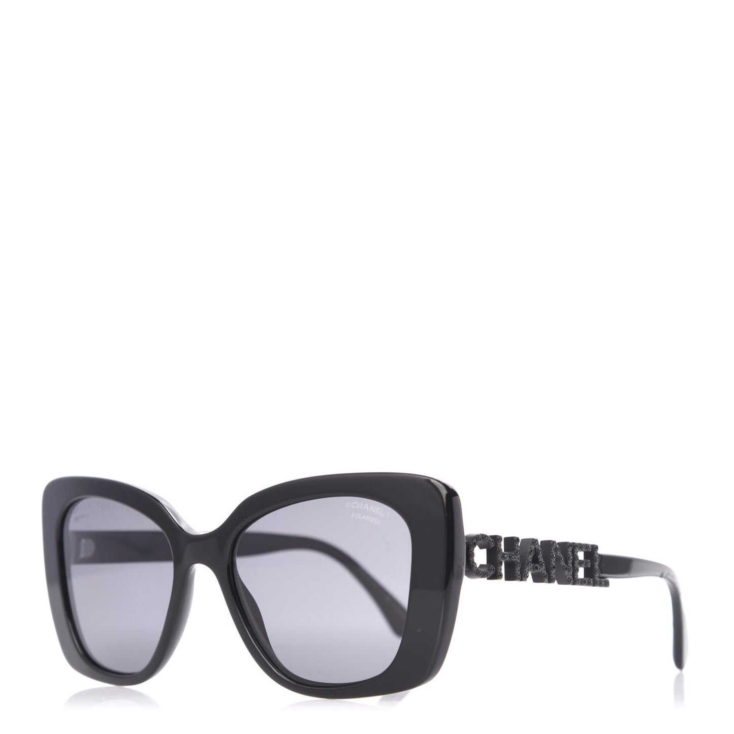 Acetate Strass Polarized Square Sunglasses 5422-B Black