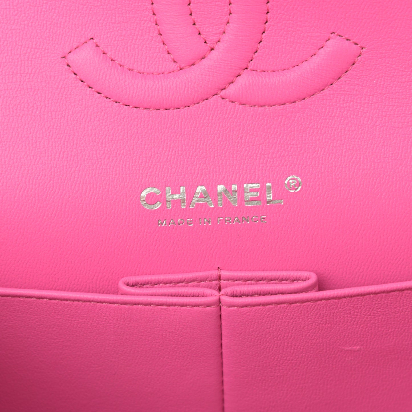 Lambskin Quilted Medium Double Flap Neon Pink