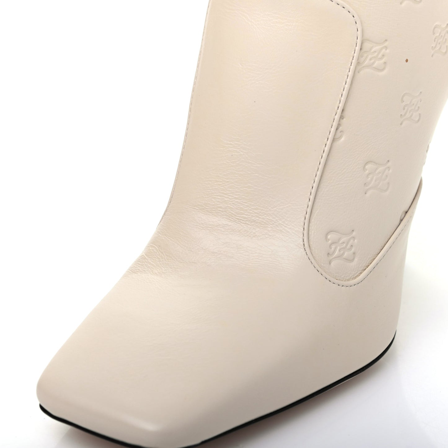 Vitello Karligraphy Embossed FFreedom High Heel Ankle Boots 36 White