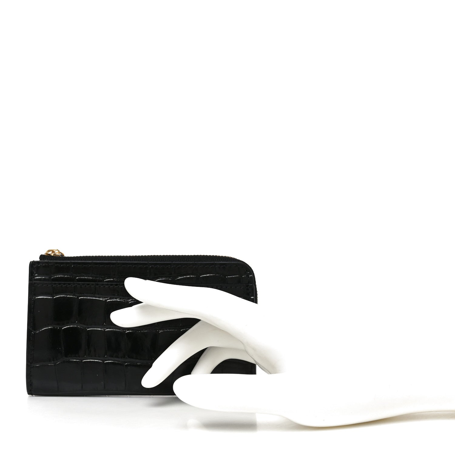 Chanel Calfskin Crocodile Embossed Crococo Zipped Card Holder Black 2 of 8