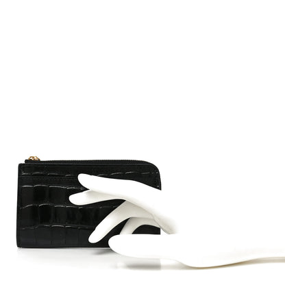 Chanel Calfskin Crocodile Embossed Crococo Zipped Card Holder Black 2 of 8