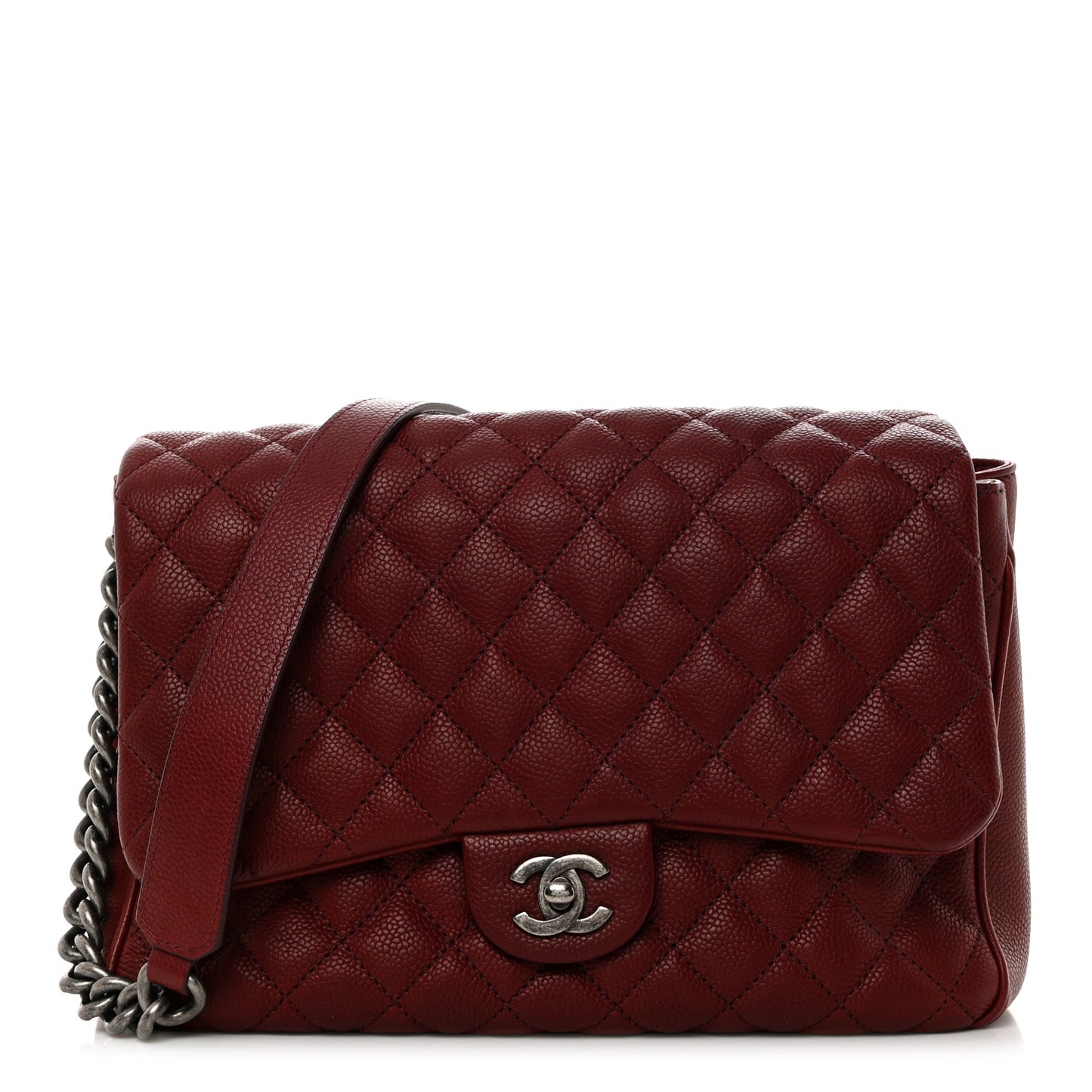 Caviar Quilted Medium Rock In Rome Single Flap Burgundy