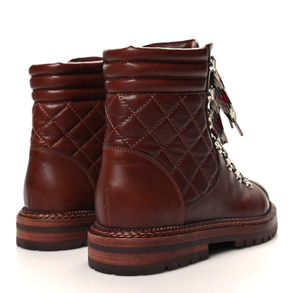 Chanel Lambskin Quilted Lace Up Boots 37 Brown 4 of 9