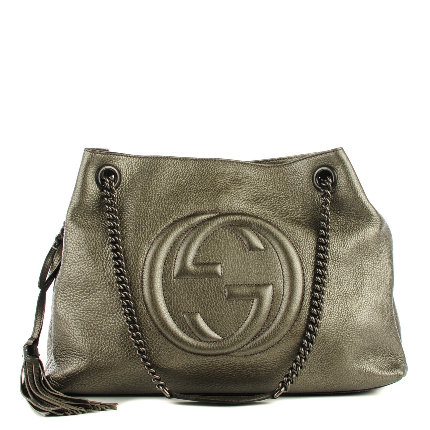 Metallic Pebbled Calfskin Medium Soho Chain Shoulder Bag Sasso