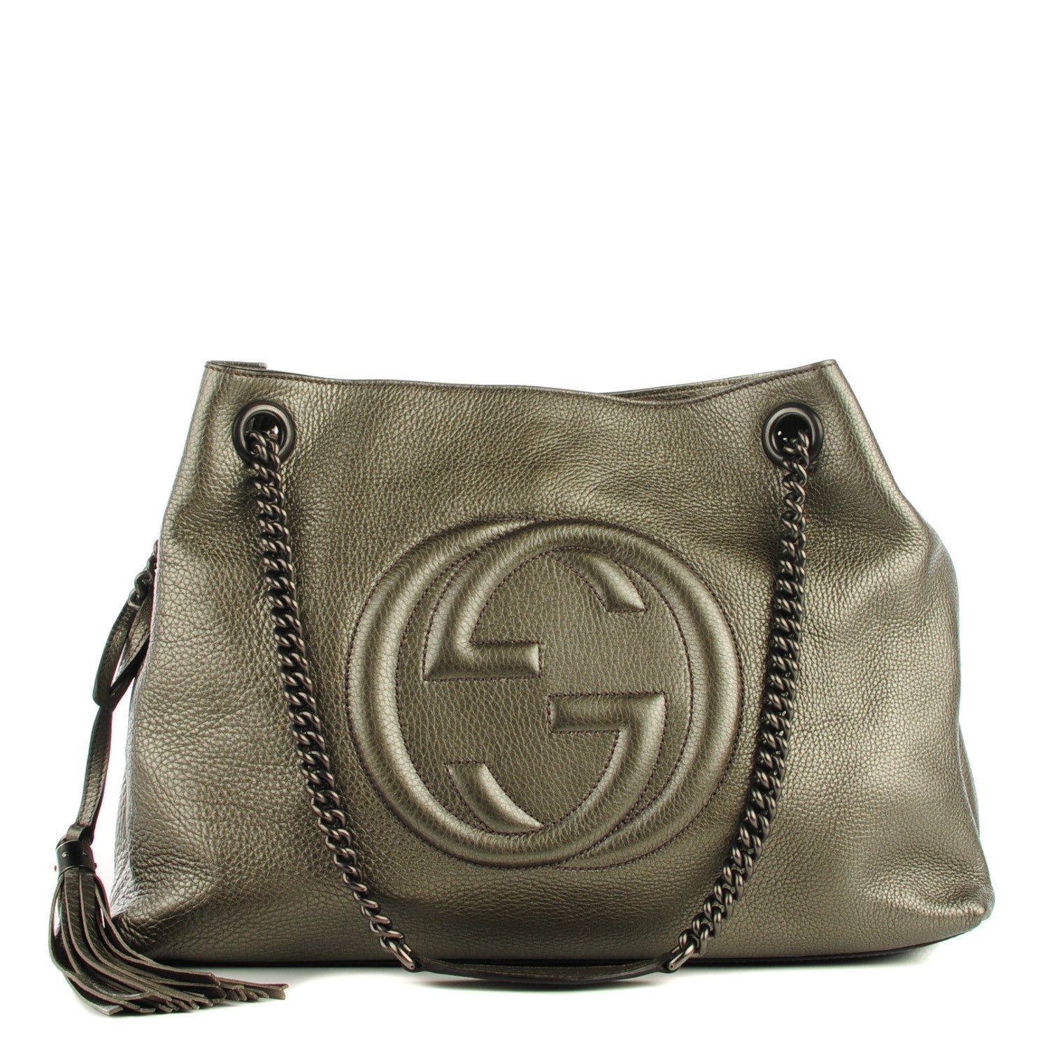 Gucci Metallic Pebbled Calfskin Medium Soho Chain Shoulder Bag Sasso 1 of 7