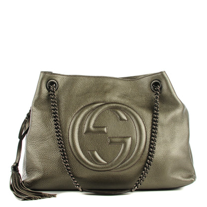 Gucci Metallic Pebbled Calfskin Medium Soho Chain Shoulder Bag Sasso 1 of 7