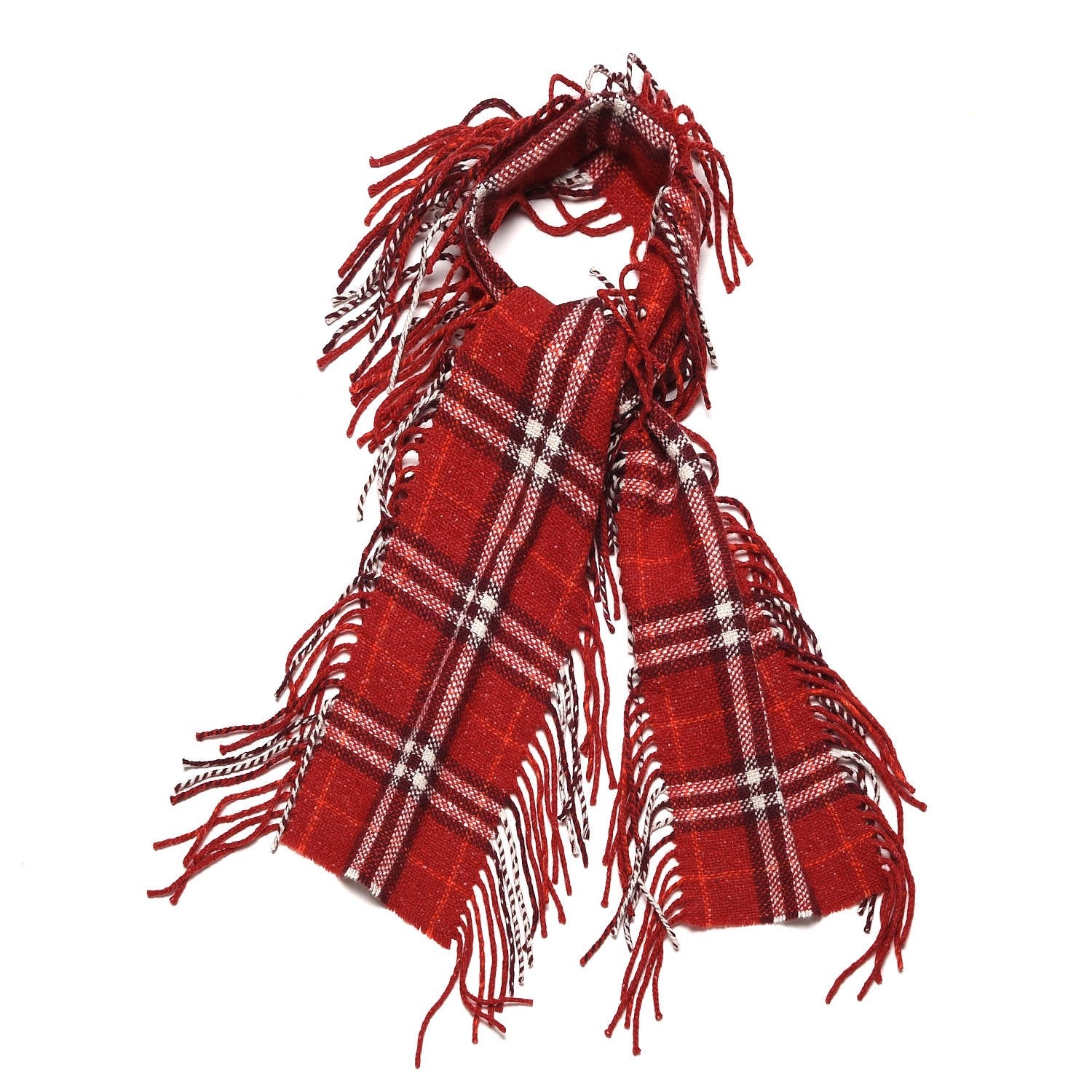 Burberry Merino Wool Check Happy Fringe Scarf Red 1 of 4