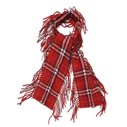 Burberry Merino Wool Check Happy Fringe Scarf Red 1 of 4
