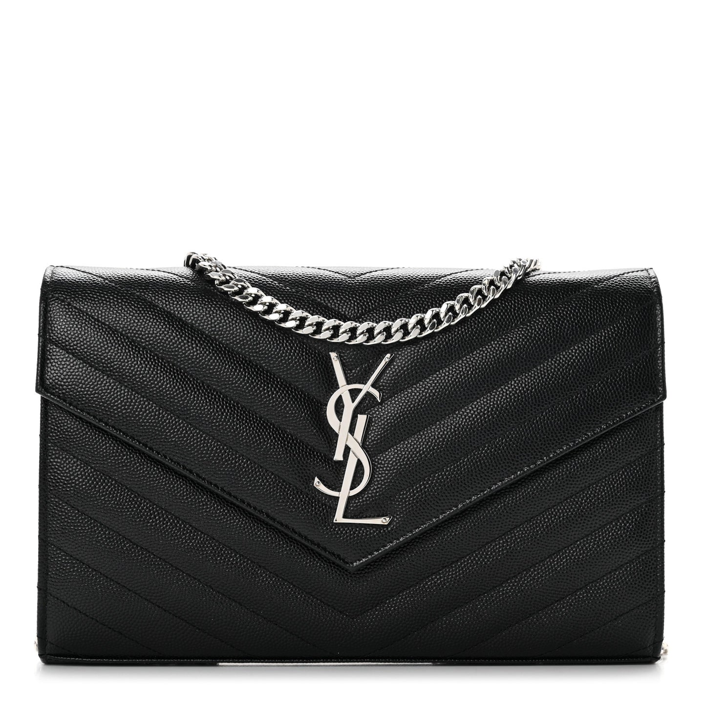 Grain De Poudre Matelasse Chevron Monogram Chain Wallet Black
