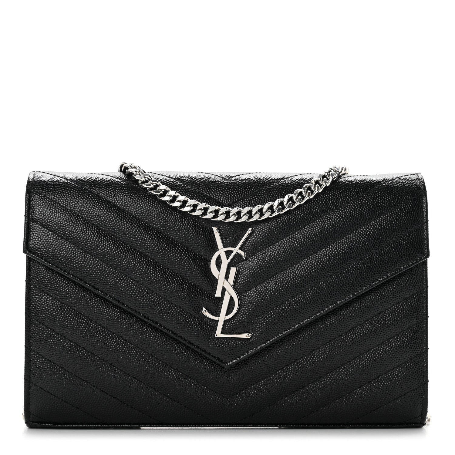 Saint Laurent Grain De Poudre Matelasse Chevron Monogram Chain Wallet Black 1 of 7