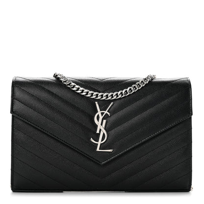 Saint Laurent Grain De Poudre Matelasse Chevron Monogram Chain Wallet Black 1 of 7