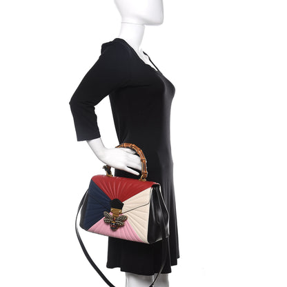 Gucci Calfskin Bamboo Trapuntata Queen Margaret Top Handle Bag Blue Agata Hibiscus Red Mystic White Sugar Pink 3 of 12