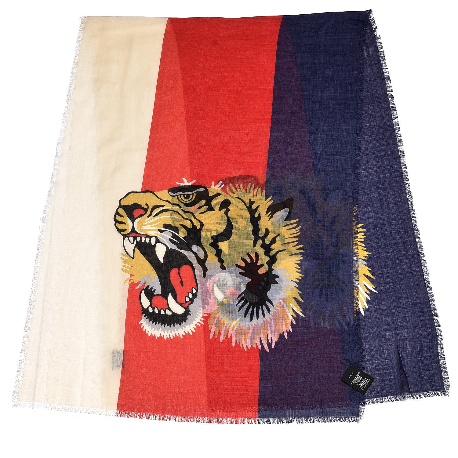 Gucci Wool Sylvie Tiger Square Scarf Sapphire Ivory 3 of 5