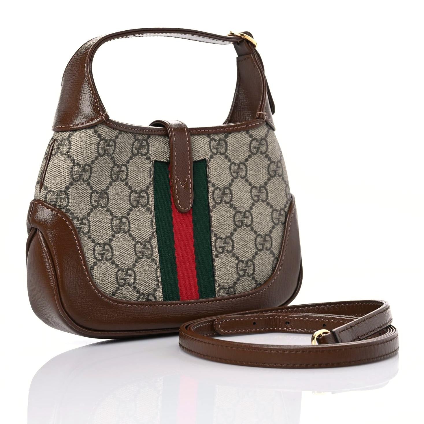 Gucci GG Supreme Monogram Azalea Calfskin Web Mini Jackie 1961 Hobo Beige Ebony Brown Sugar 3 of 11