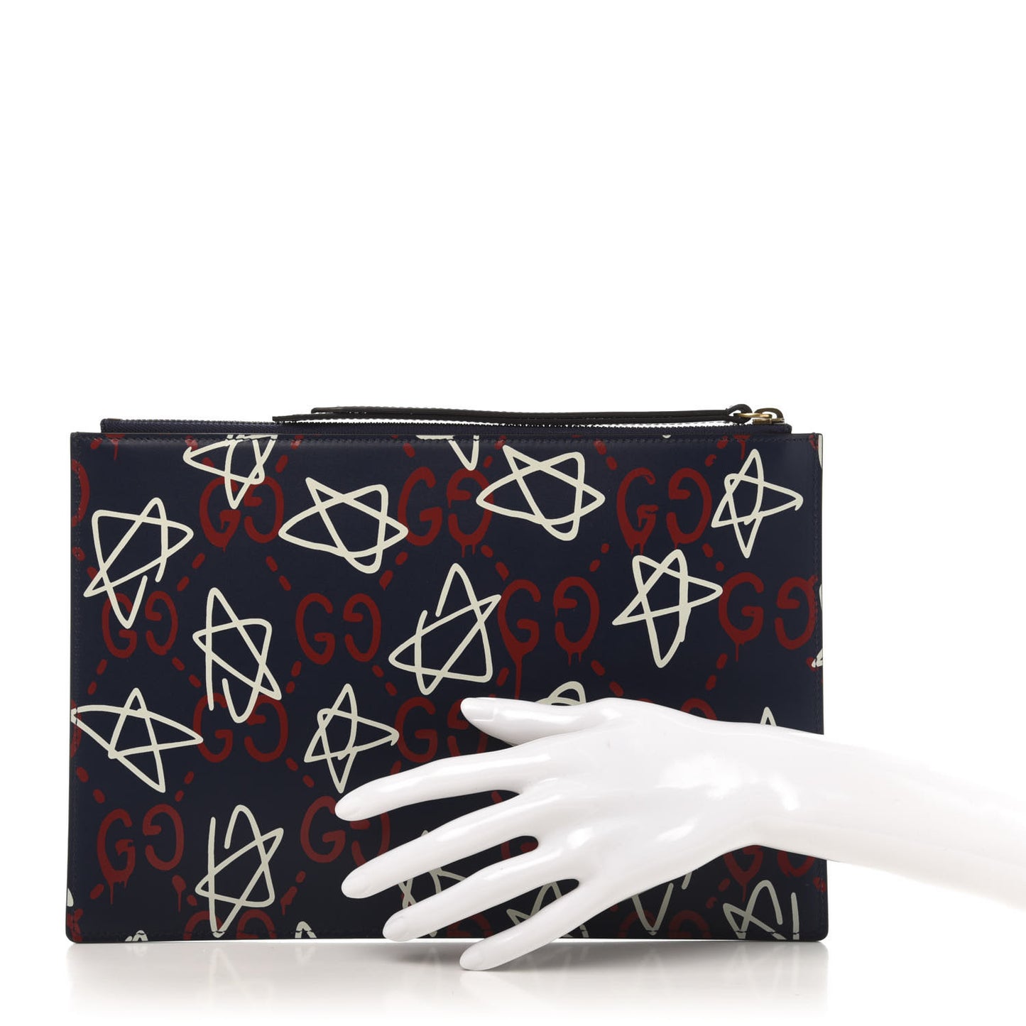 Calfskin GucciGhost Print Pouch Blue Agata Hibiscus Red