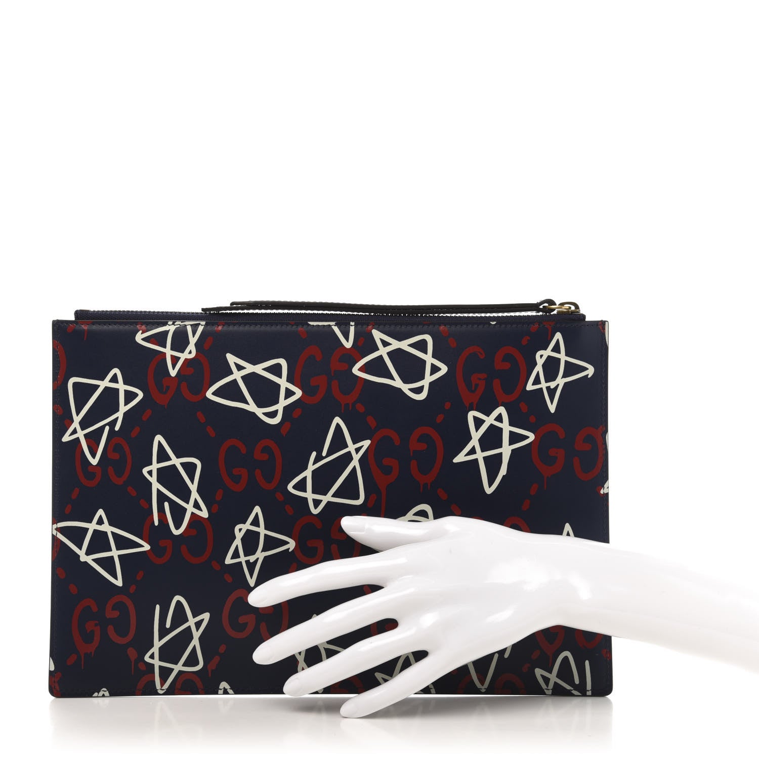 Gucci Calfskin GucciGhost Print Pouch Blue Agata Hibiscus Red 2 of 10