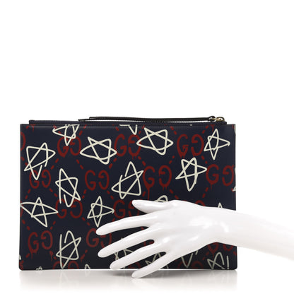 Gucci Calfskin GucciGhost Print Pouch Blue Agata Hibiscus Red 2 of 10