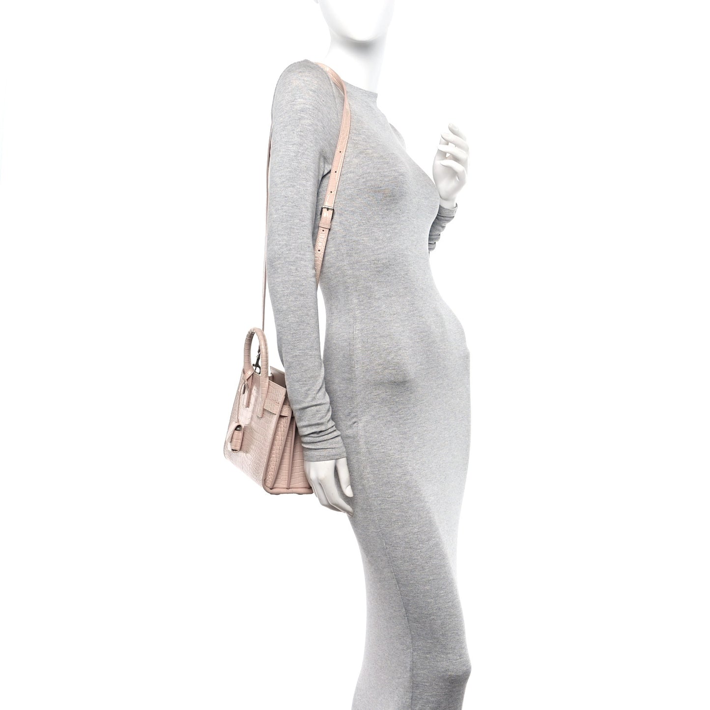 Calfskin Crocodile Embossed Nano Sac De Jour Rose Antic