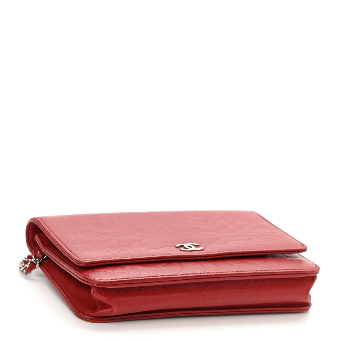 Lambskin Camellia Embossed Wallet On Chain WOC Red