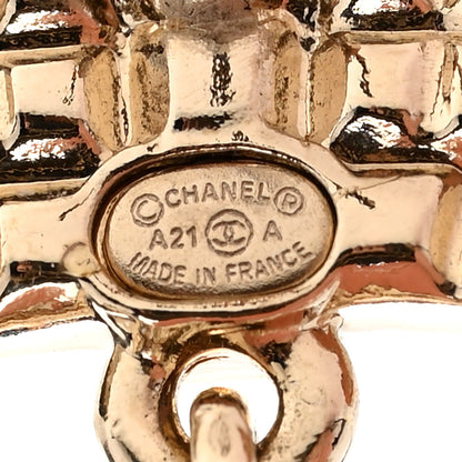 Chanel Crystal CC Crown Drop Earrings Gold 4 of 4