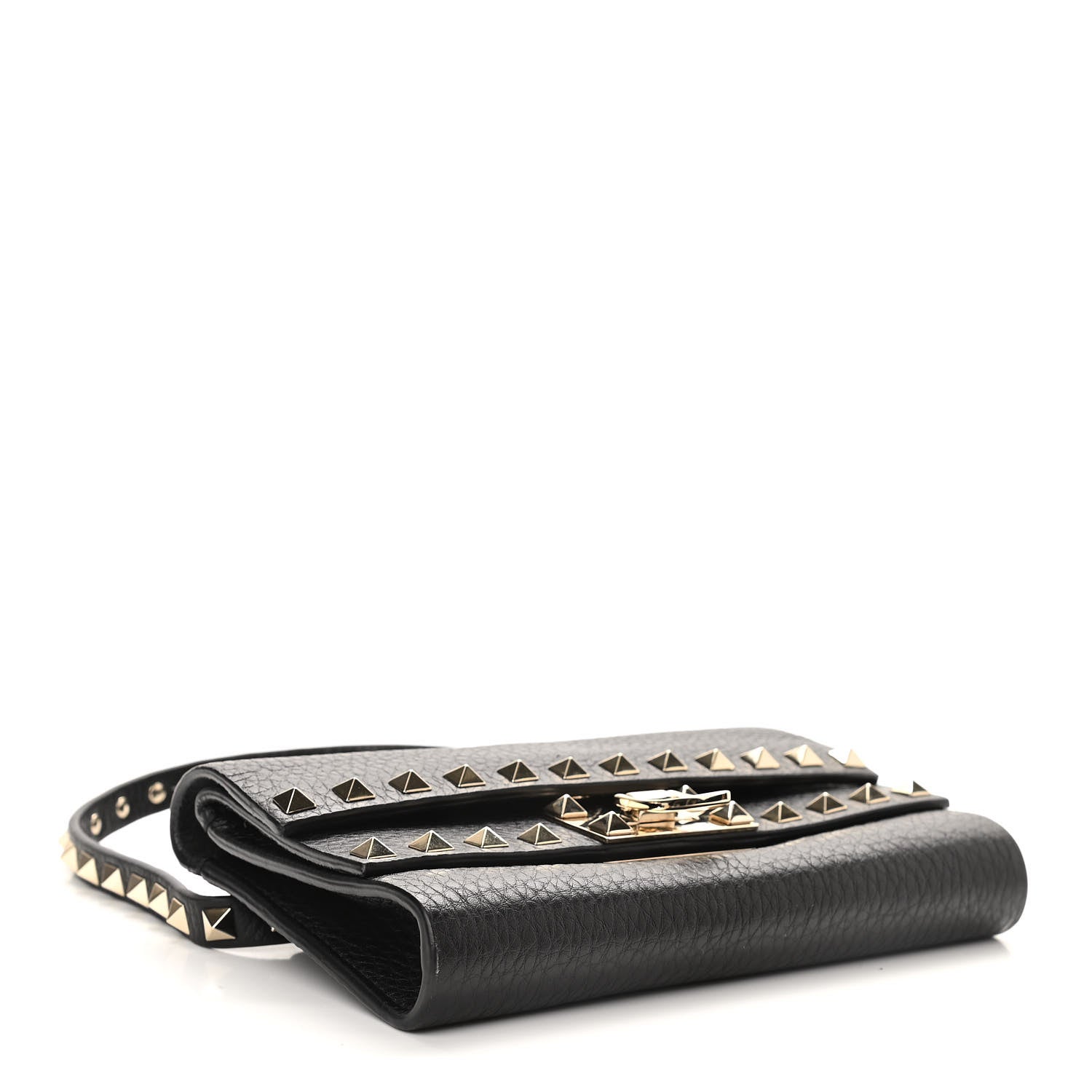 Valentino Garavani Grainy Calfskin Rockstud Double Flap Crossbody Bag Black 4 of 10