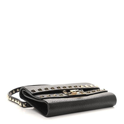 Valentino Garavani Grainy Calfskin Rockstud Double Flap Crossbody Bag Black 4 of 10