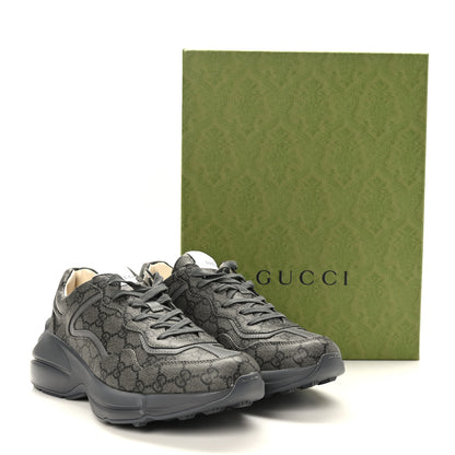 Gucci GG Supreme Monogram Apollo Calfskin Mens Rhyton Sneakers 8 Grey Black Graphite Grey 10 of 10