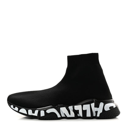 Balenciaga Neoprene Knit Womens Speed Graffiti Sneakers 38 Black White 1 of 9