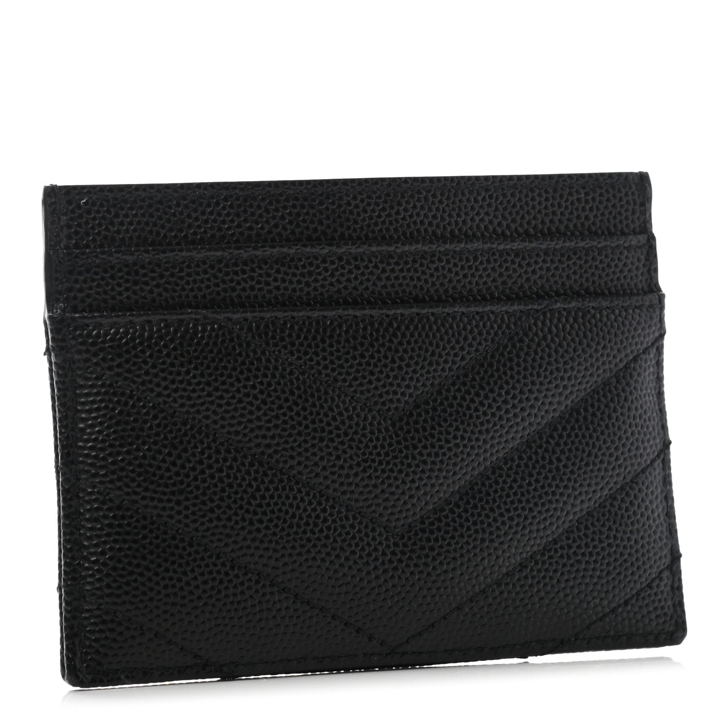 Saint Laurent Grain De Poudre Matelasse Chevron Monogram Credit Card Case Black 3 of 7