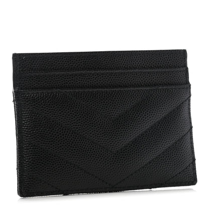 Saint Laurent Grain De Poudre Matelasse Chevron Monogram Credit Card Case Black 3 of 7