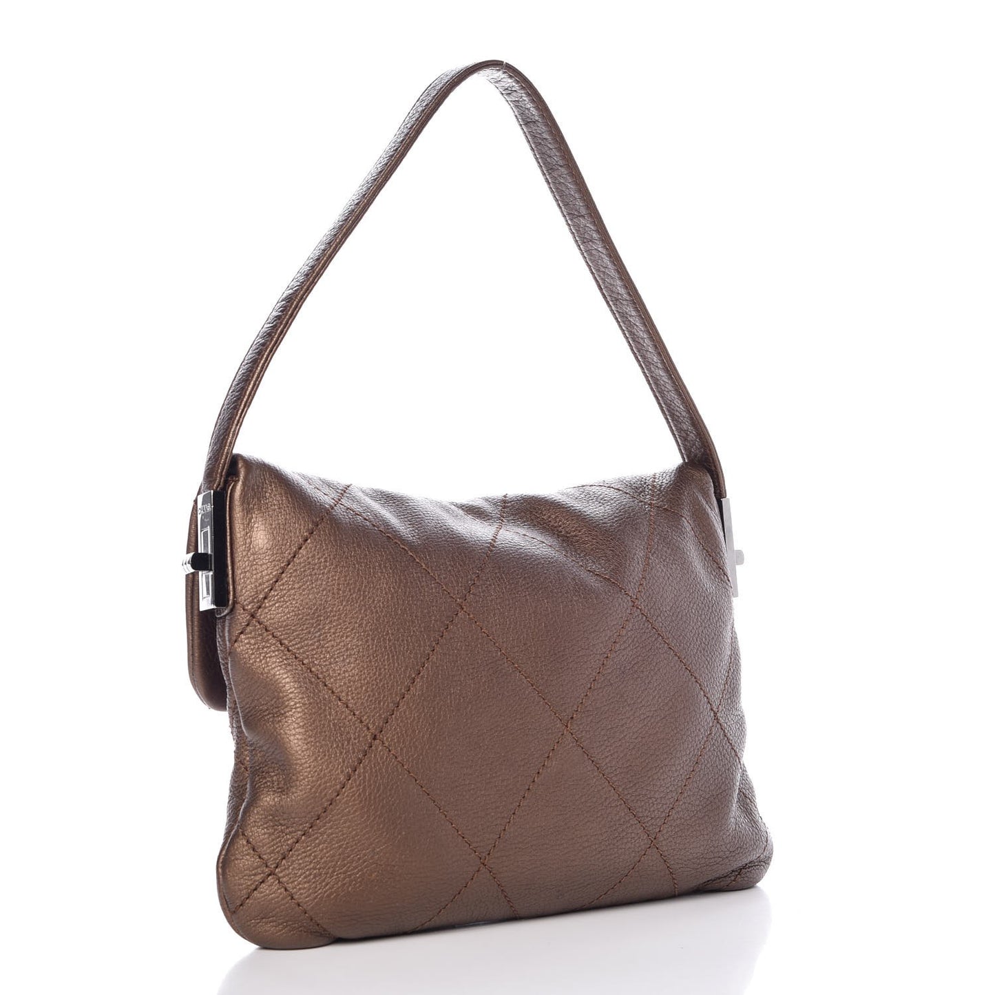 Metallic Calfskin Stitched Shoulder Bag Bronze