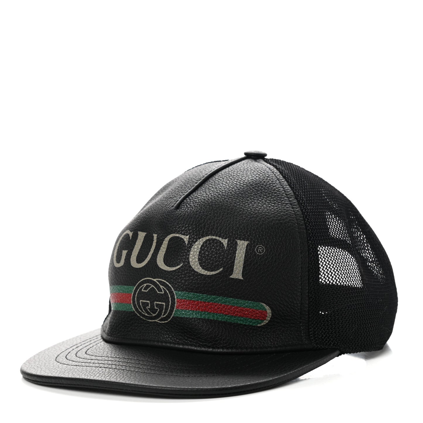 Grained Calfskin Logo Baseball Hat L Black