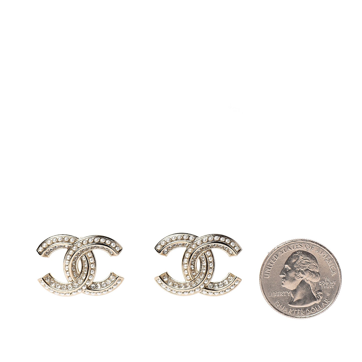 Crystal Pearl Chain Mania CC Earrings Gold