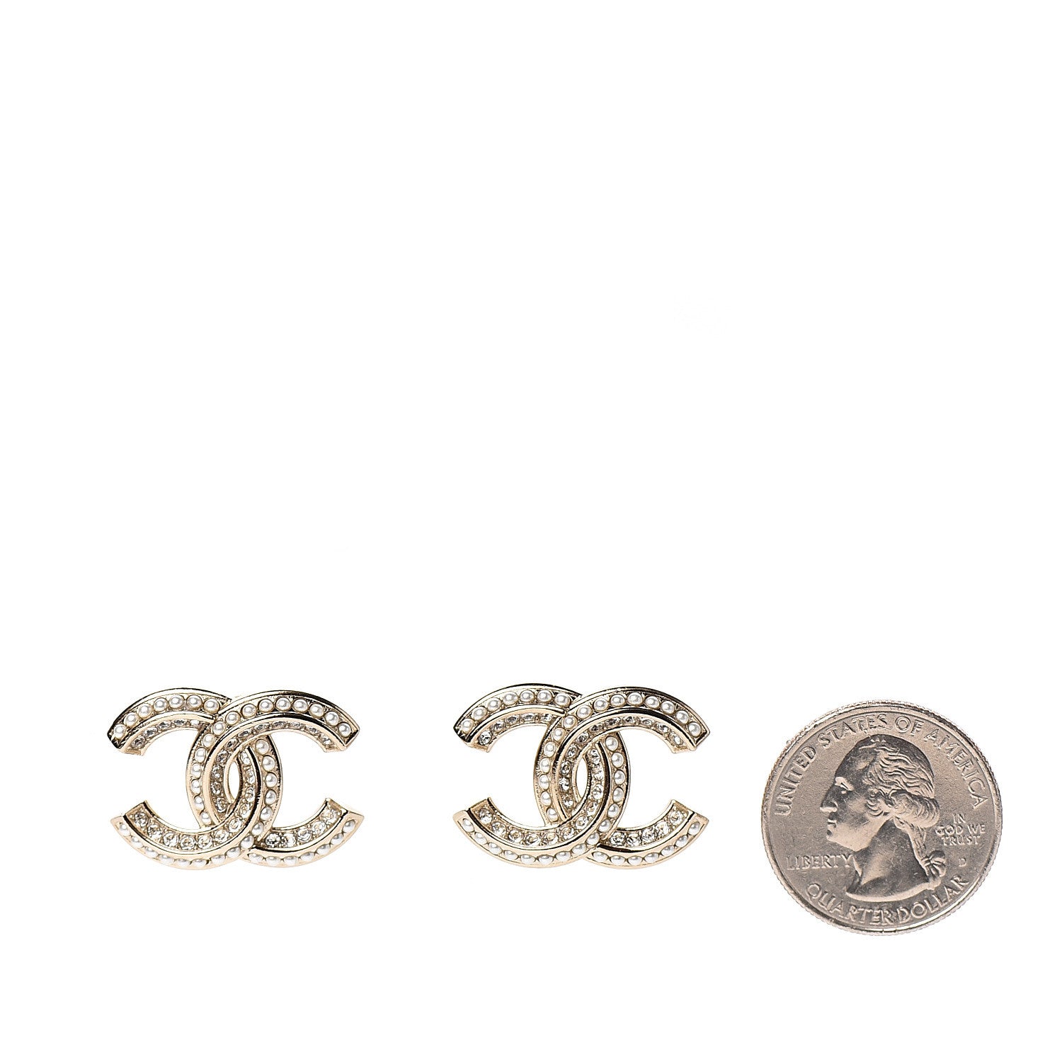 Chanel Crystal Pearl Chain Mania CC Earrings Gold 2 of 5