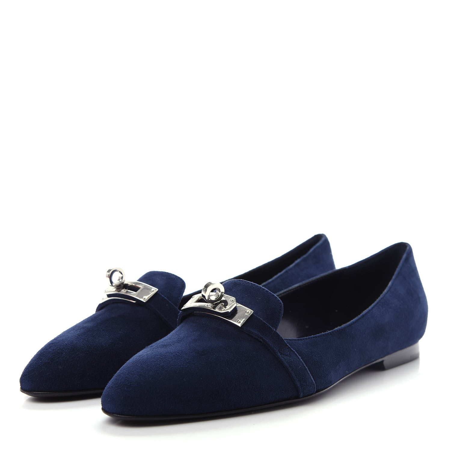 Hermes Velvet Goatskin Pegase Ballerina Flats 37 Marine 3 of 10