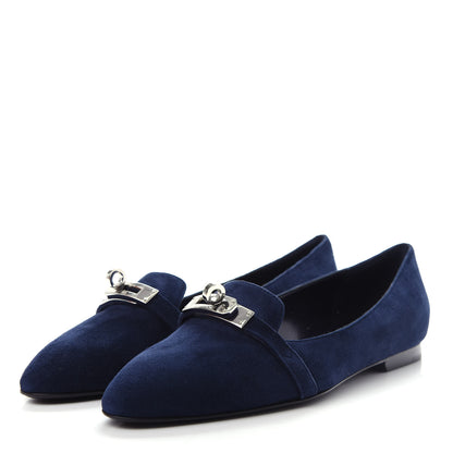 Hermes Velvet Goatskin Pegase Ballerina Flats 37 Marine 3 of 10